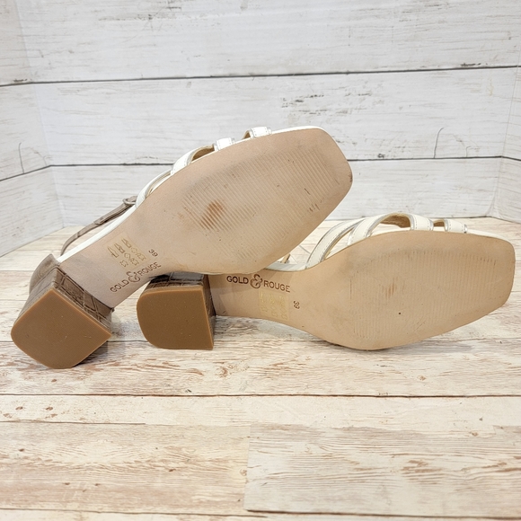 Gold & Rouge white leather and embossed croc block heel sandals - Picture 10 of 13